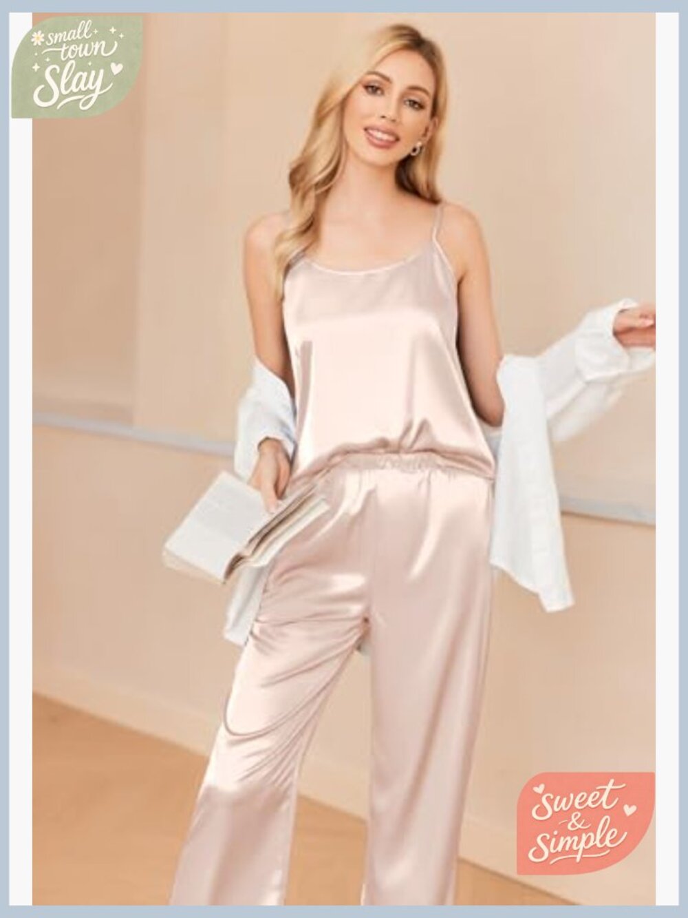 Women Silk Satin Pajama Set - Sleeveless Pjs with Pockets S-XXL - Picture 4 of 7